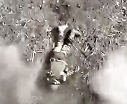 Russian soldier is hit by a Ukrainian drone-dropped grenade