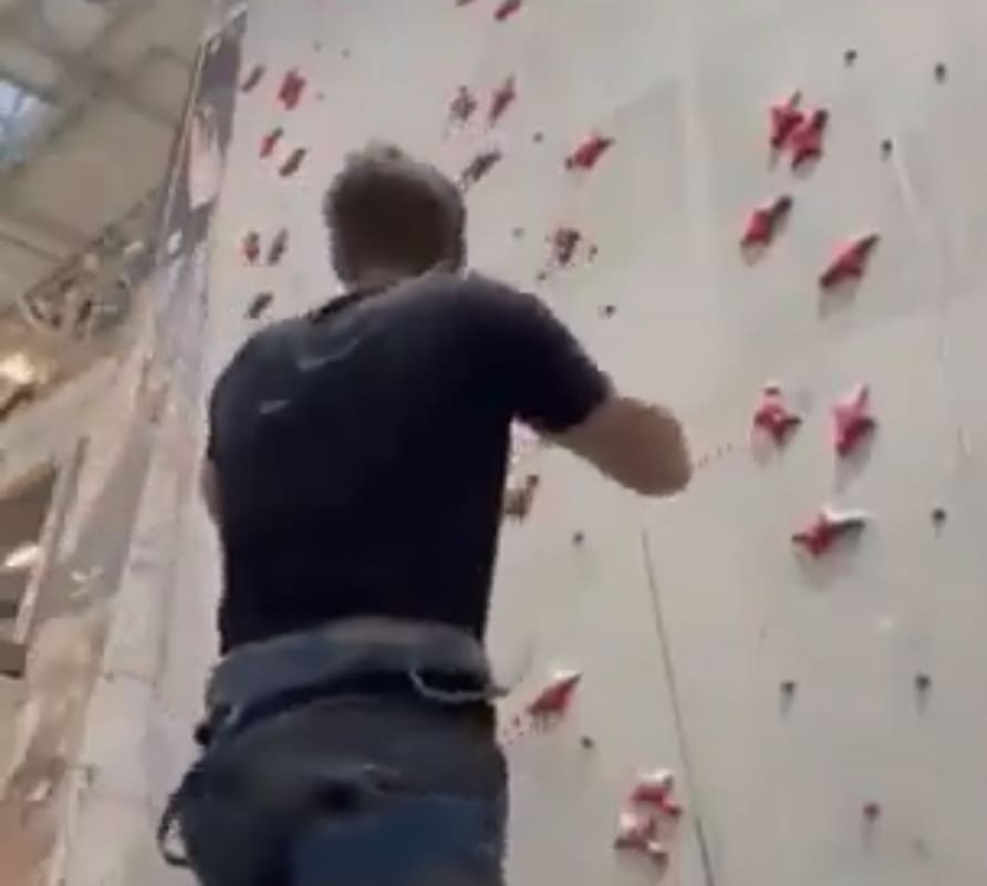 Climbing Wall Plus No Harness Equals Disaster