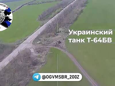 RU FPV Drone causes destruction of the T-64V Ukrainian tank