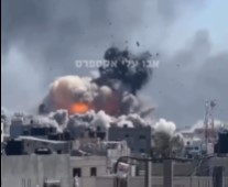Israeli airstrike in Gaza hitting a city in gaza