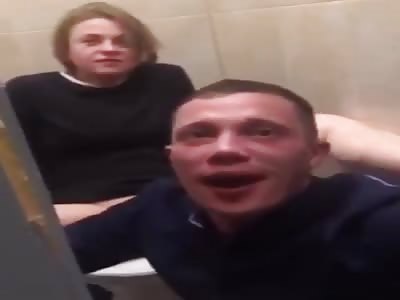 Drunk Russian caught eating pussy in public toilet 