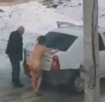 Psycho Husband Humiliates His Wife by Tying Her Naked to His Trunk and Dragging Her