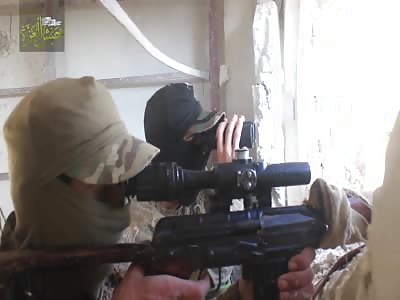 Al-Azzah sniper army  Assad mercenaries at the Masasna checkpoint in the northern Hama camp