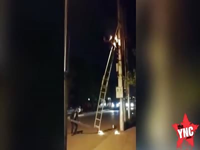 man working on a pole was electrocuted and set on fire in Shenyang