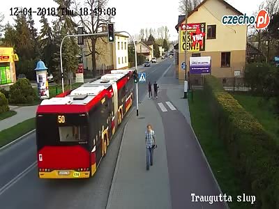 teenager nearly gets crushed by a bus in Poland 