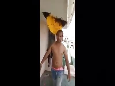 this man is crazy! Was showered with bees